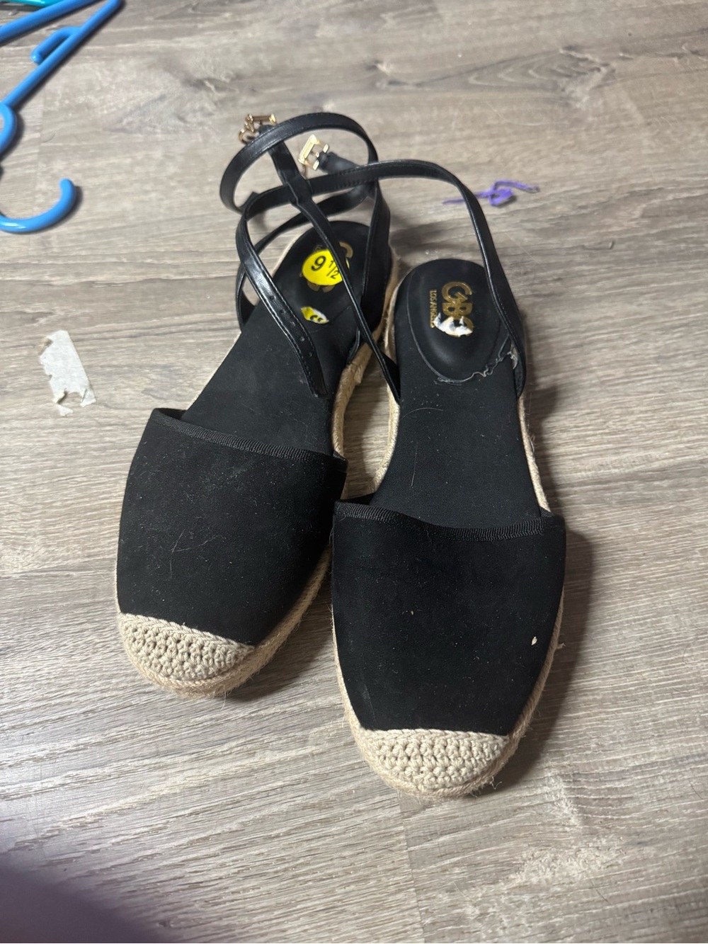 GBG Black Espadrille Slingback Flats with Natural Toe Cap
